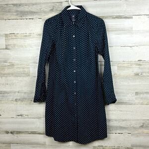 Tommy Hilfiger Womens petite small Long sleeve lightweight Shirt midi dress navy